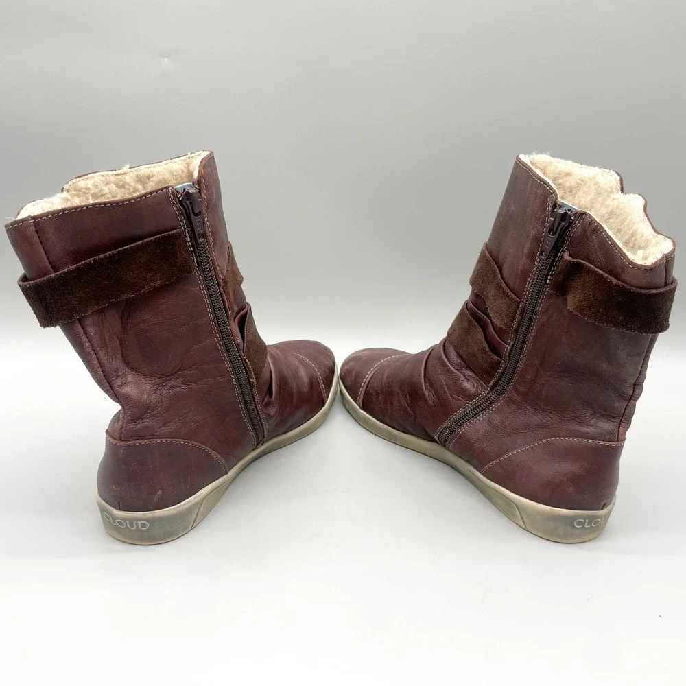 Cloud Footwear Womens 39 Arlo Boots Burgundy Leather Faux Fur Lined Winter Boho